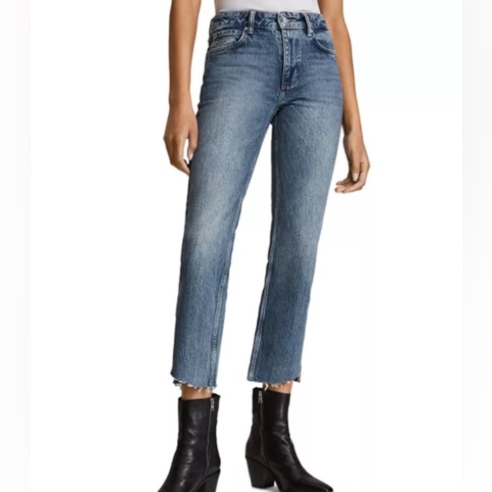 [W28Ins25”]All Saints Barely Frayed Blue Ankle Jeans